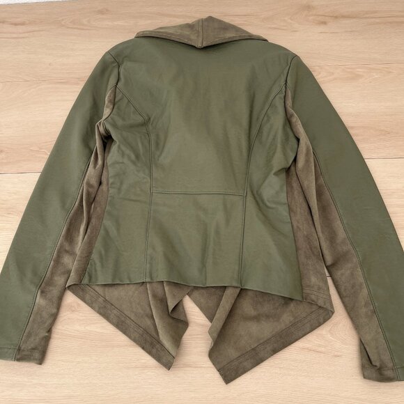 NWT BlankNYC Faux Suede Leather Moto Jacket Mixed Media Draped Olive Green Med. - Picture 7 of 15